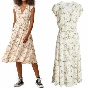 Reformation Carina Ivory Floral Wrap Midi Dress in Emmaline